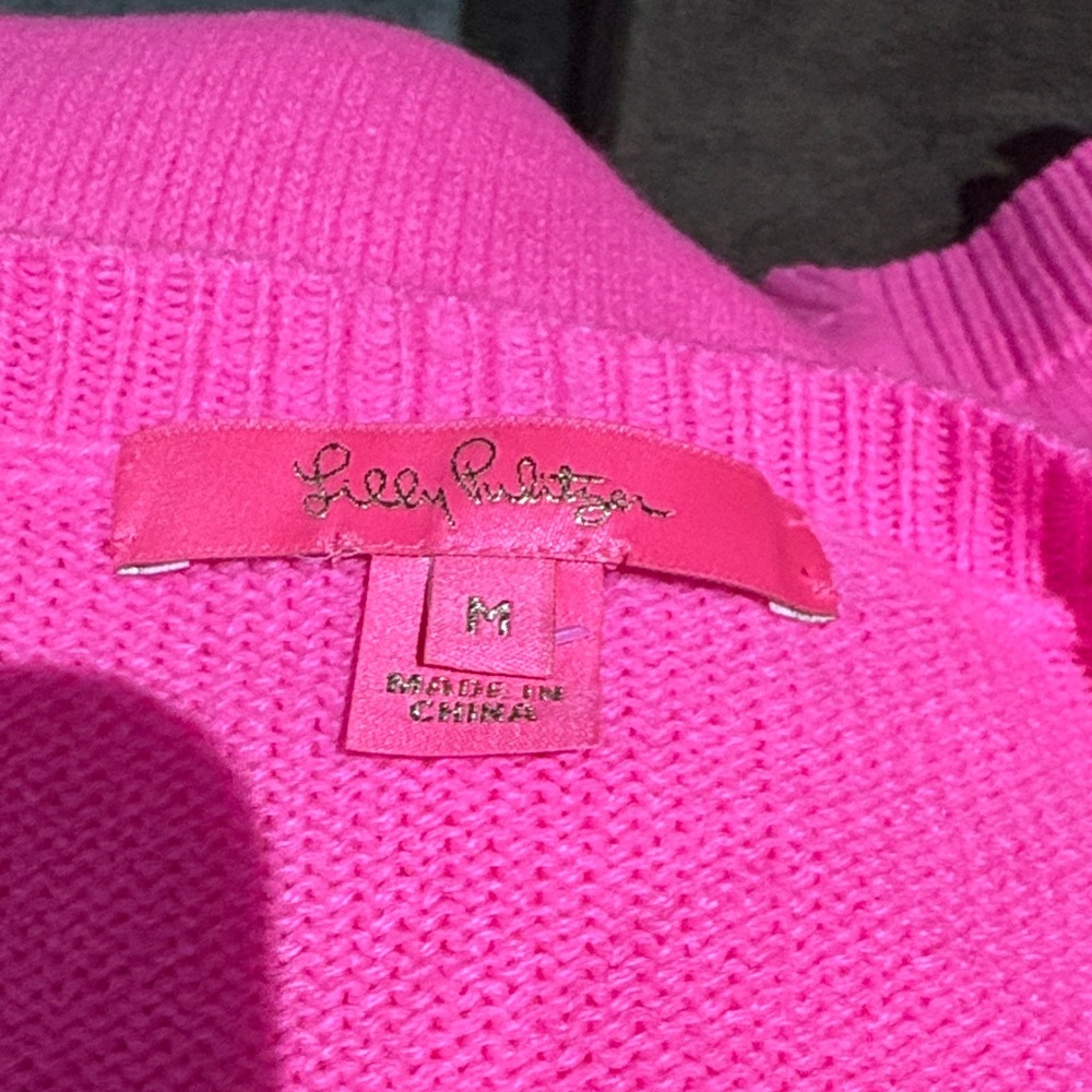 Lilly Pulitzer Pink and Orange Floral V-Neck Sweater - Picture 4 of 6
